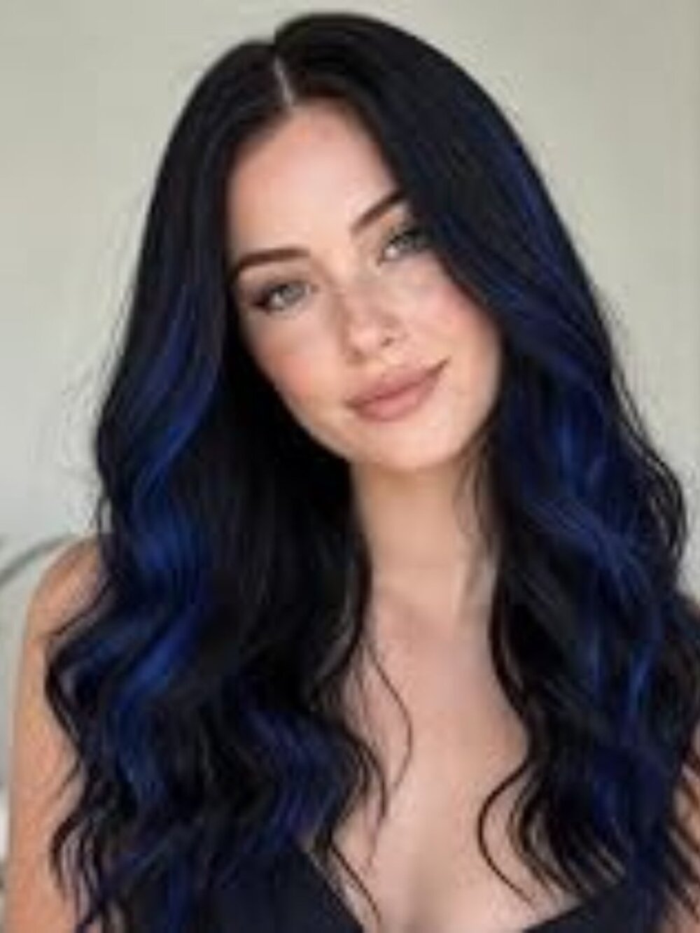 Human Hair Wig - Black with Blue Highlights !